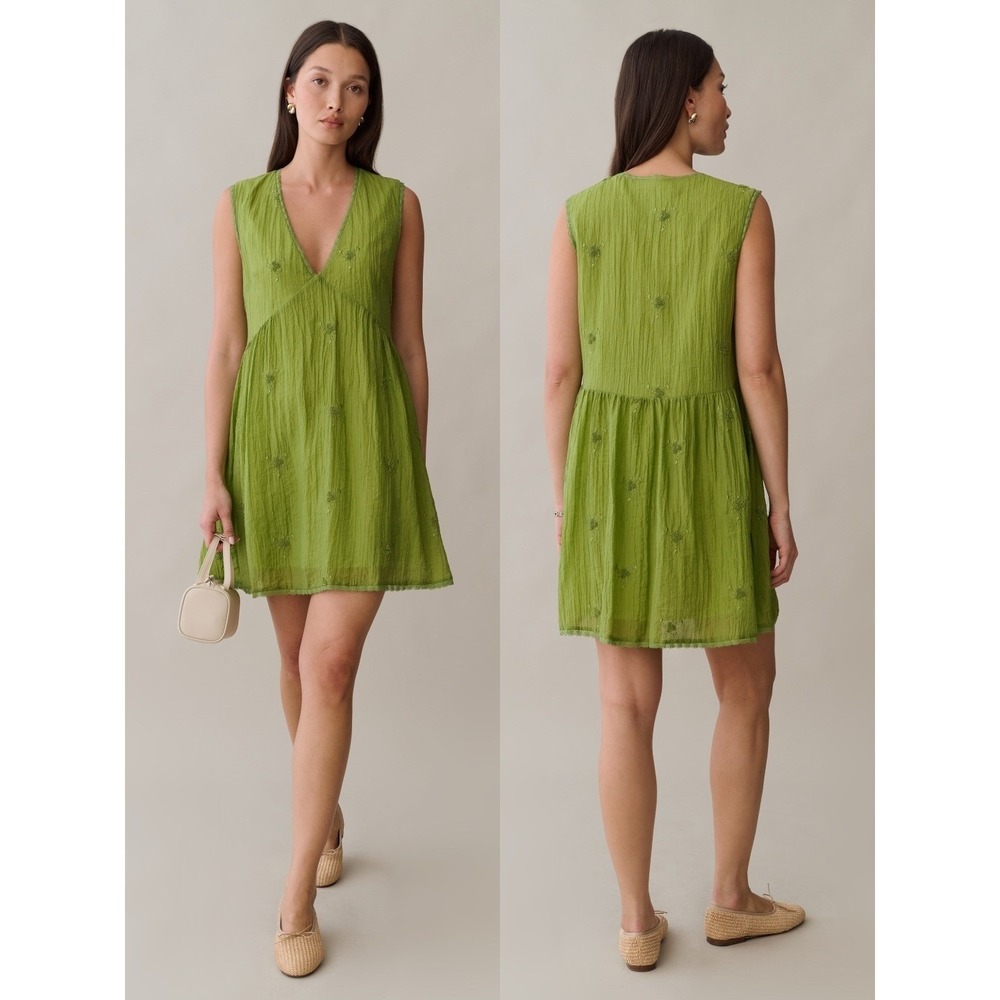 NWT Kourt Stefania Embroidered Mini Dress In Green - Size XS